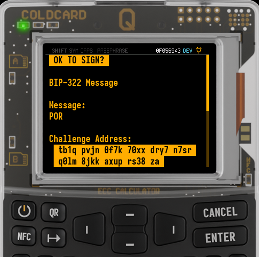 BIP-322 Message signing screen on Q