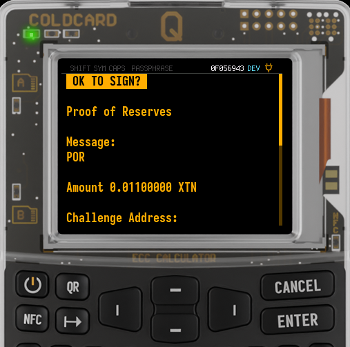 Proof of Reserves signing screen on Q