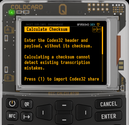 Q showing the checksum calculation warning and import options