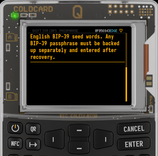 Q explaining that CW1 restores words and requires a separate passphrase backup
