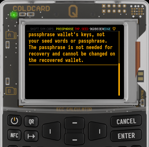 Q explaining that CX1 restores passphrase-wallet keys without the passphrase