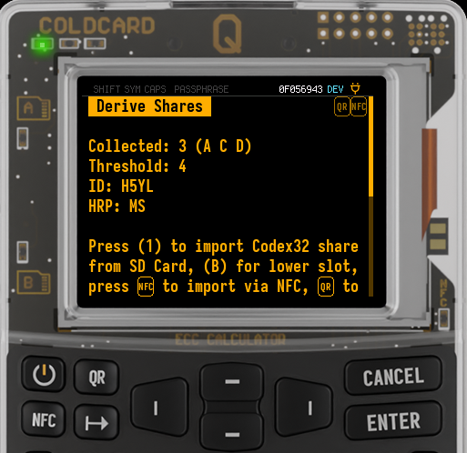 Q Derive Shares showing collected MS1 shares A, C, and D with a threshold of four