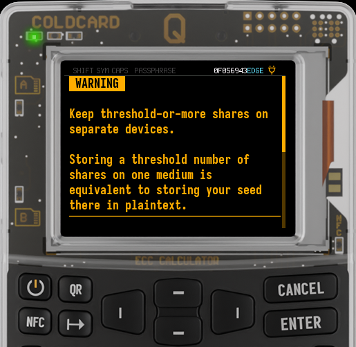 Q warning to keep a threshold number of shares on separate devices