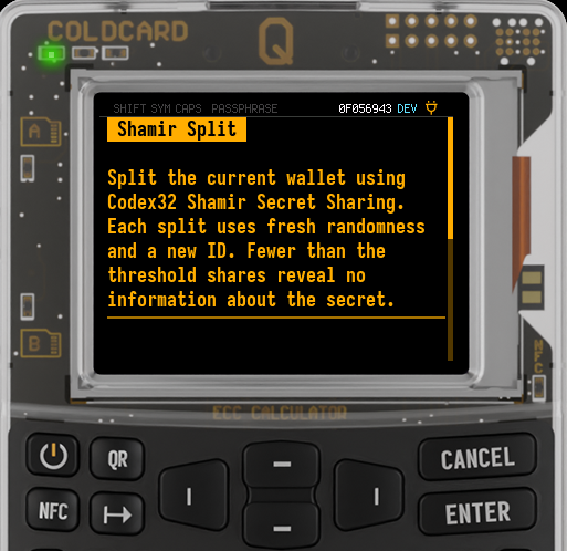 Q displaying the Shamir Split introduction
