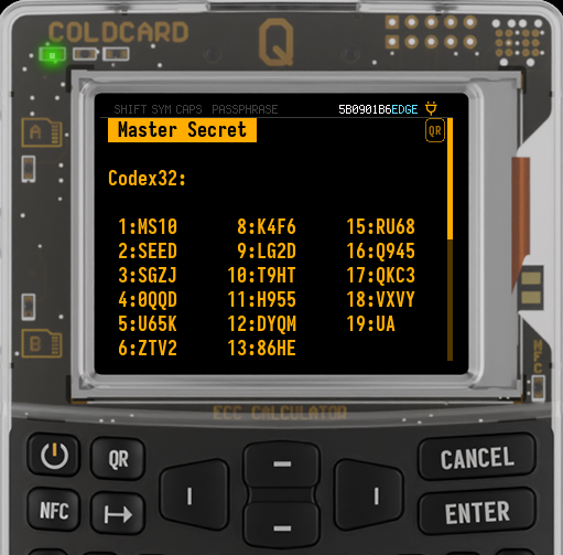 Q View Secret reproducing the generated 256-bit MS1 backup
