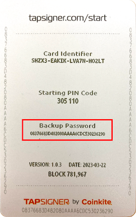 Tapsigner Backup Key