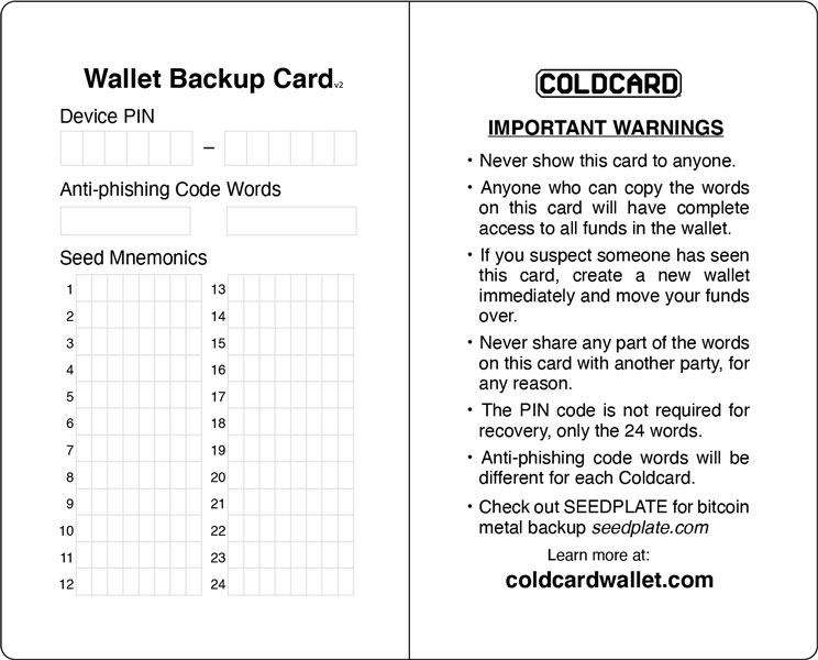 Coldcard Backup Card Preview