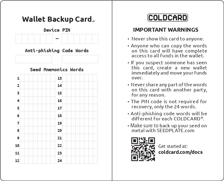 Coldcard Backup Card Preview